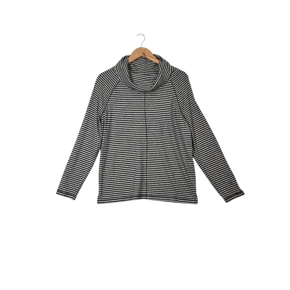 Weekends by Chico's Trailwinds Stripe Cowl Top sz 1 (M) Black Gray Long Sleeve